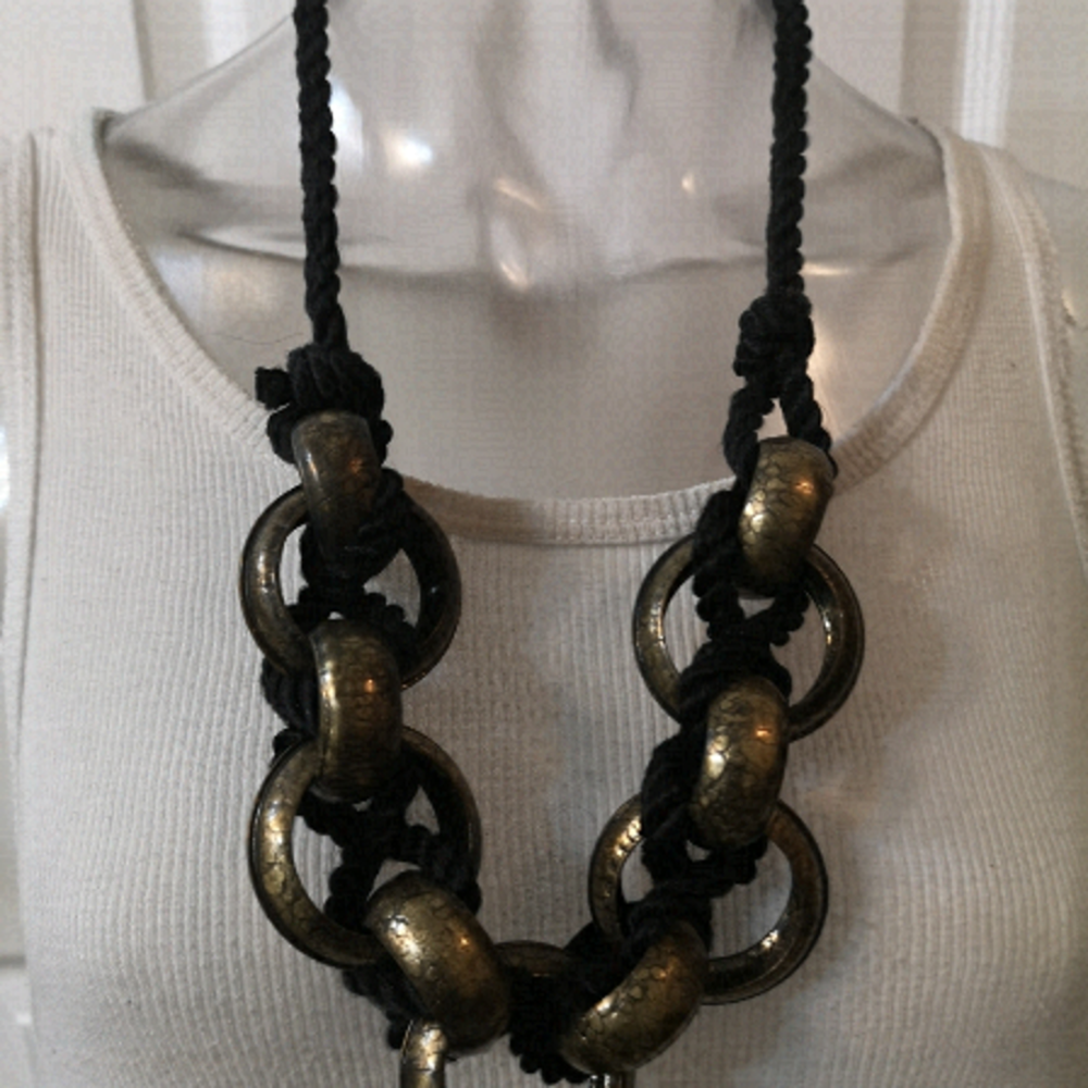 7S vintage antique gold chain link rope chunky summer statement jewelry necklace